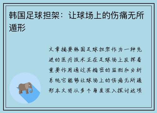 韩国足球担架：让球场上的伤痛无所遁形